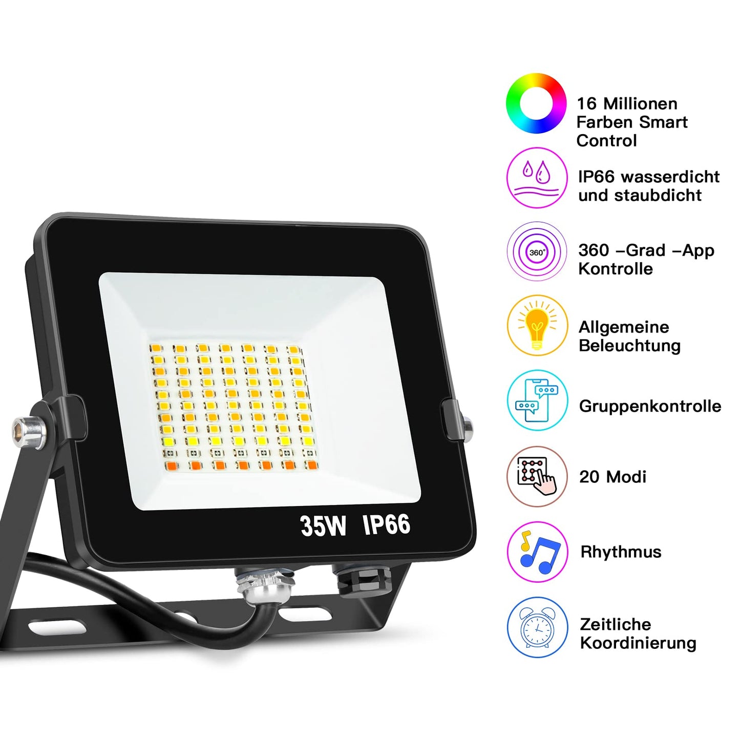 LED Spotlight 35 W Smart RGB Colour Changing Floodlights Bluetooth App Control IP66 2PCS