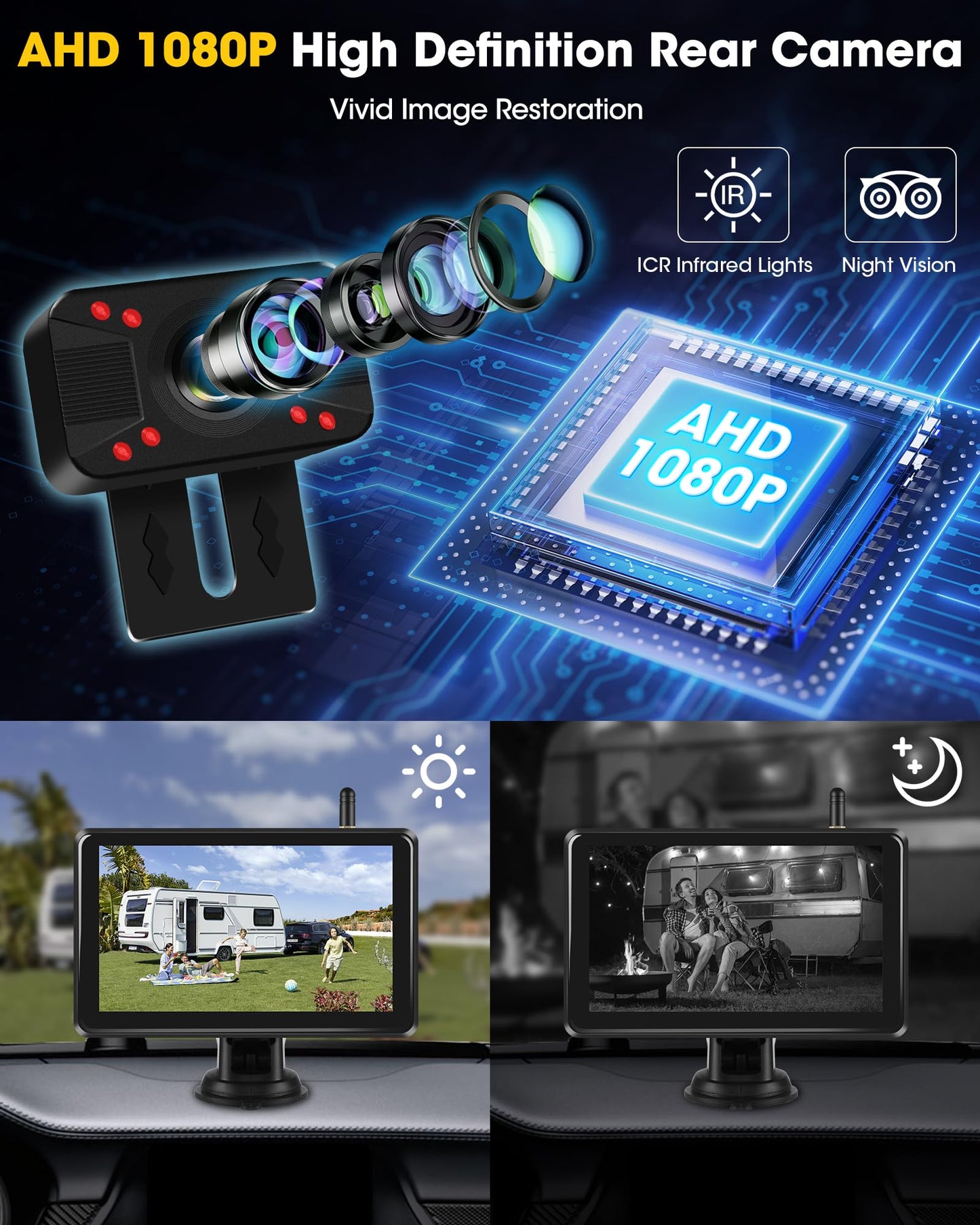 1080P Wireless Reversing Camera with HD Monitor 7 Inch Wireless Backup Camera