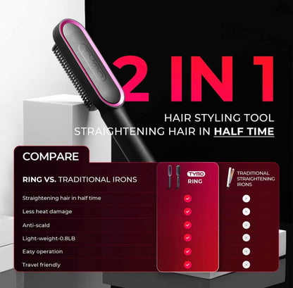 TYMO Ring Hair Straightener Comb Straightening Brush for Women with 5 Temps
