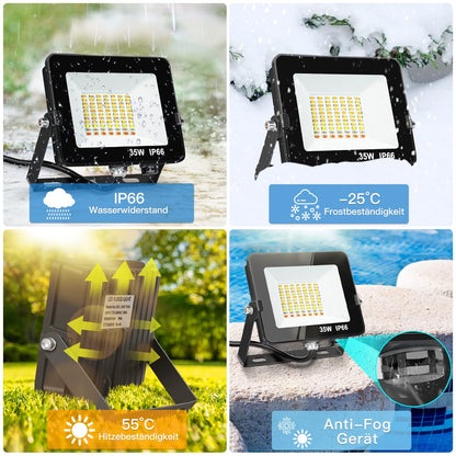 LED Spotlight 35 W Smart RGB Colour Changing Floodlights Bluetooth App Control IP66 2PCS