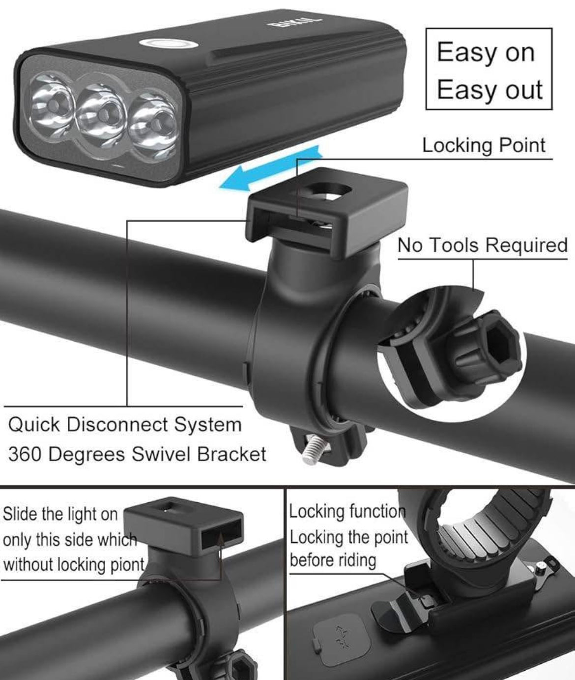 BIKIL Bike Lights Set Front and Back, USB C Rechargeable 6400 mAh Super Bright 2400 Lumen