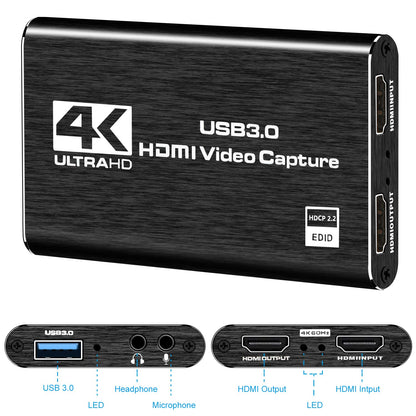 4K Audio Video Capture Card, USB 3.0 HDMI Video Capture Device, Full HD 1080P