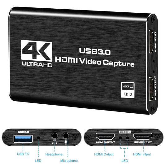 4K Audio Video Capture Card, USB 3.0 HDMI Video Capture Device, Full HD 1080P