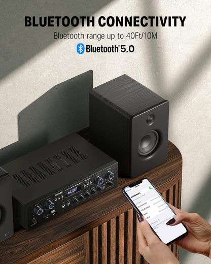Donner Bluetooth 5.0 Stereo Audio Amplifier Receiver, 4 Channel 440W