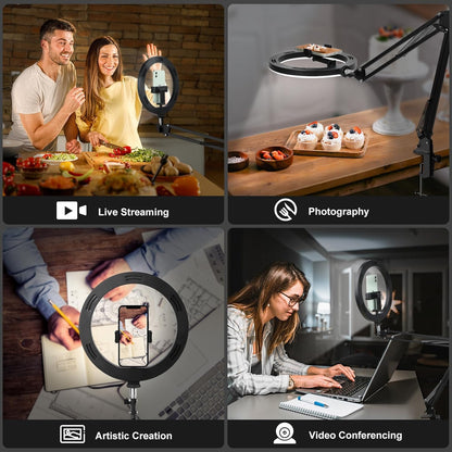 Evershop Upgrade Ring Light Overhead, Selfie Ring Light with Stand and Phone Holder,10”Circle LED