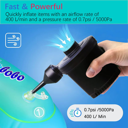 Electric Air Pump for Inflatables, 4000mAH Rechargeable Battery Powered Air Mattress Pump