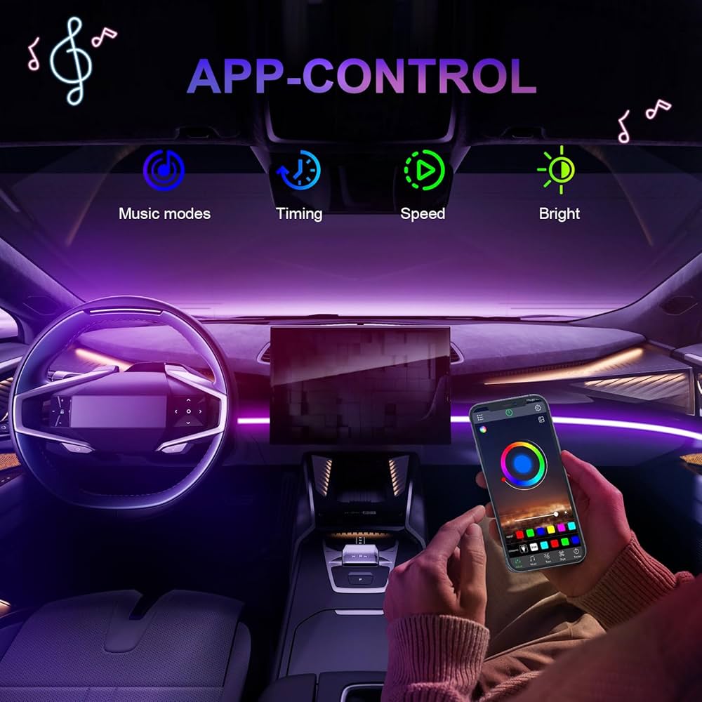 GPJYD Acrylic Car LED Interior Lighting, RGB Ambient Lighting Car Strip 110 cm 146 LEDs
