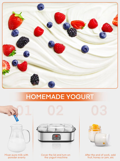 FOHERE 159B Yoghurt Maker, Greek Yoghurt Machine with 8 Jars/Lids