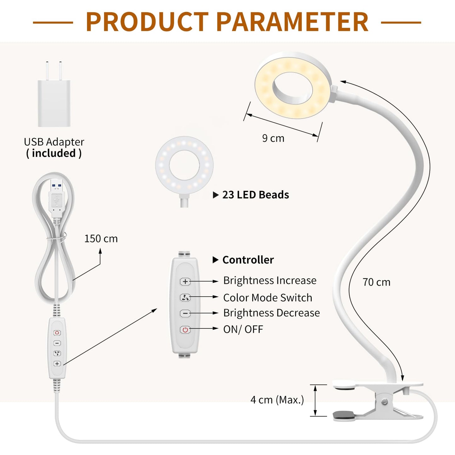 iZELL Book Light, Clip on Reading Light with Flexible Gooseneck, Dimmable LED Lamparas Clamp on Work white