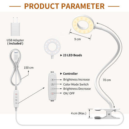 iZELL Book Light, Clip on Reading Light with Flexible Gooseneck, Dimmable LED Lamparas Clamp on Work white