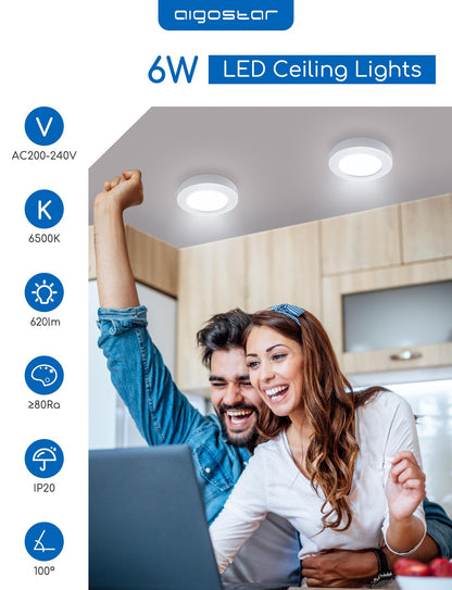 Aigostar LED Ceiling Light, 6W Equivalent to 51W Light Bulb, LED Ceiling Lights, 620 lm 2PCS