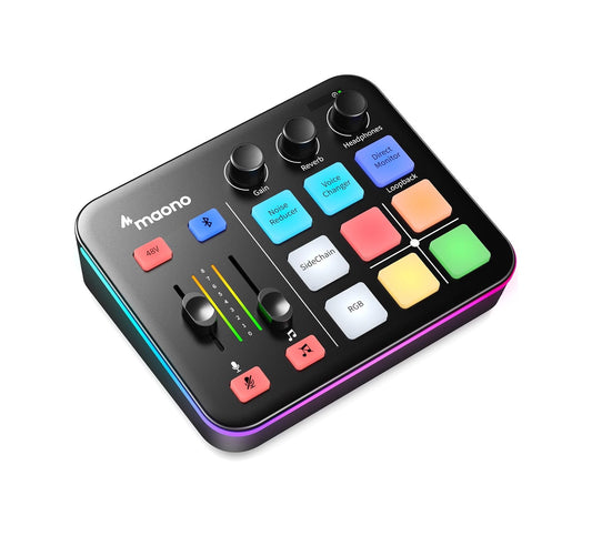 MAONO G1 NEO Gaming Audio Mixer, Audio Interface with Pro-preamp, RGB, Bluetooth, 48V Phantom Power