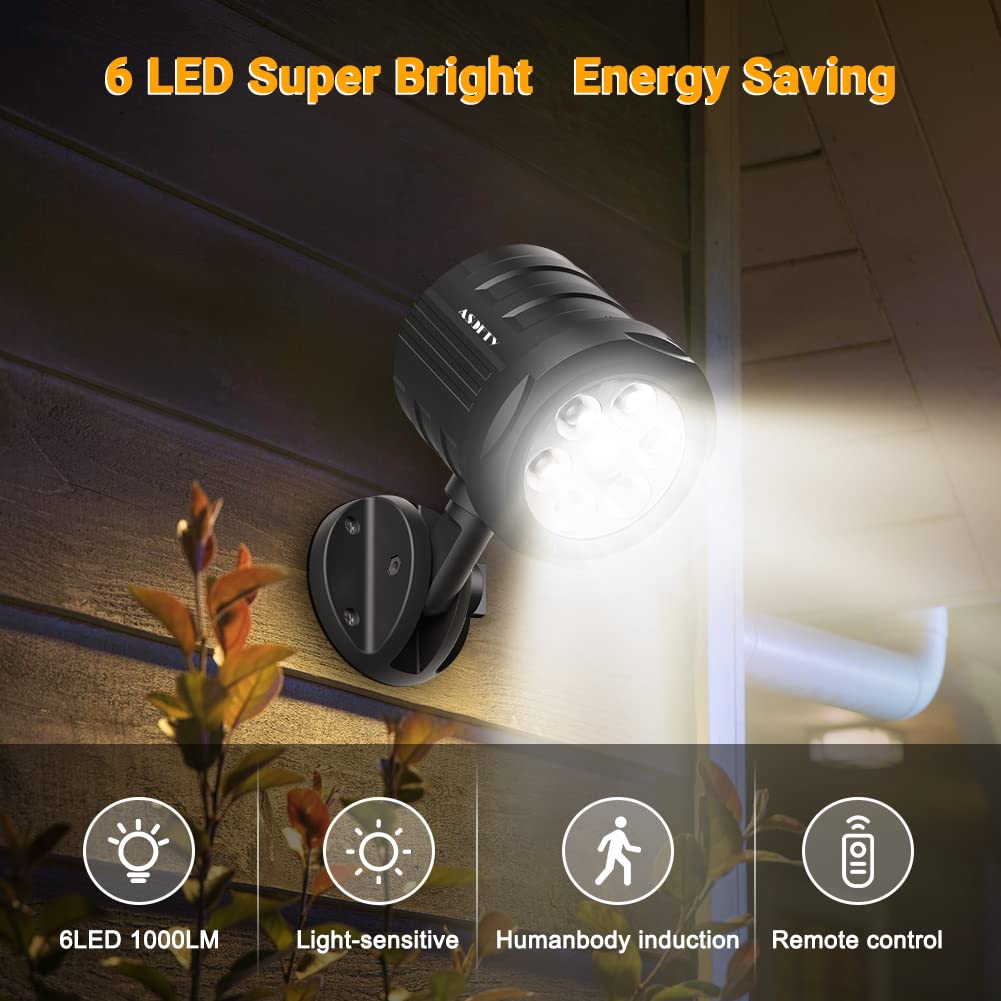 Outdoor Motion Sensor Light Battery Operated 6ASOFTY 1000 Lumens Wireless with Remote Control