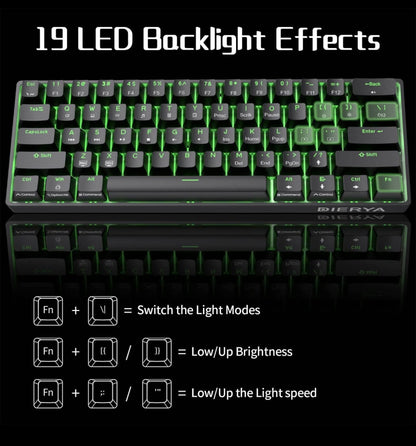 Dierya DK61se 60% Wired Mechanical Gaming Keyboard, Ice Blue Backlight, Type-C Mechanical Keyboard