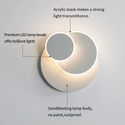 LED Wall Lights Indoor Modern, 15W Creative Eclipse 3 in 1 Decorative Wall Lamp, 350° Rotatable, 3000K