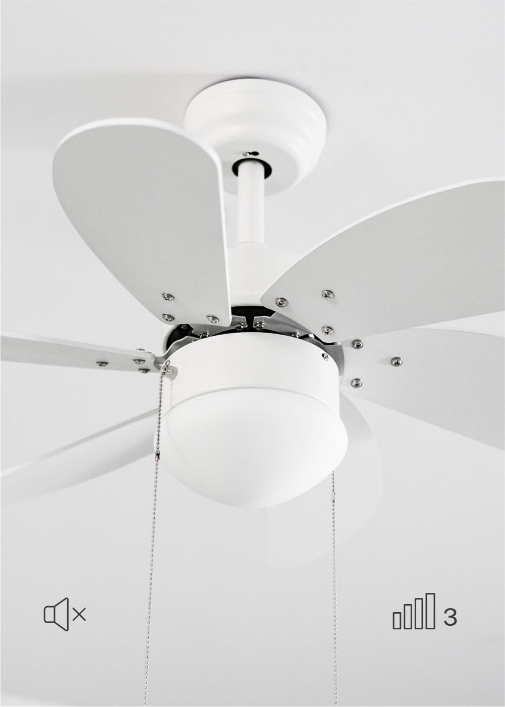 CREATE Windasy, ceiling fan, white, reversible natural wood blades with lighting, 53 W, quiet, diameter 86 cm