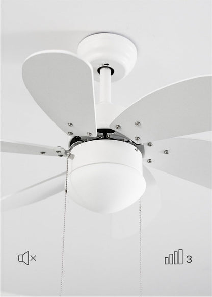 CREATE Windasy, ceiling fan, white, reversible natural wood blades with lighting, 53 W, quiet, diameter 86 cm
