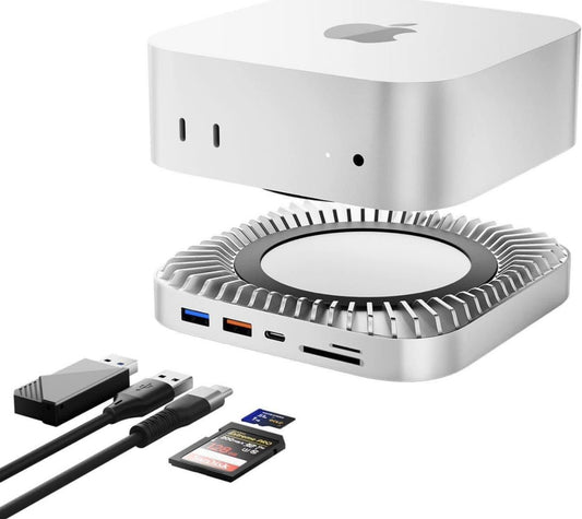 Mac mini M4 Dock, USB C Hub Aluminum Mac mini Stand and HDMI Hub for M4 and Pro 2024 with M.2 NVMe/S