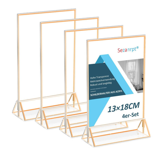 Sezanrpt Acrylic Place Card Holder Gold 13 x 18cm Vertical 4 Pack