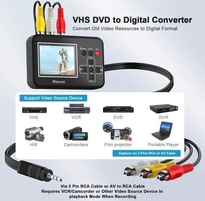 DIGITNOW! Video Capture Vhs to Digital Converter Records Video Tapes to Memory Card