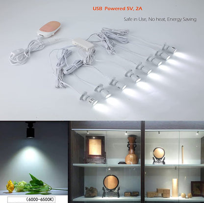 Cefrank Mini Spot Lights with Dimmer, 8 x 1W 360° Rotatable LED Spotlight Jewelry Cabinet Dimmable Wall Light, White Finish Shell (Pack-8, Cold White 6000k)
