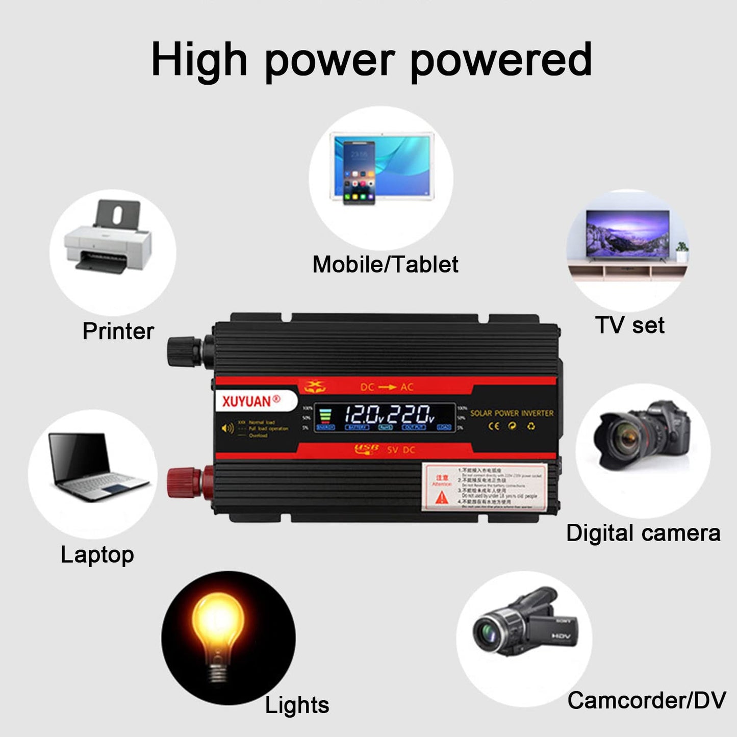 Car Inverter with Smart Digital Display Screen DC 12V 24V to AC 220V (3000W)