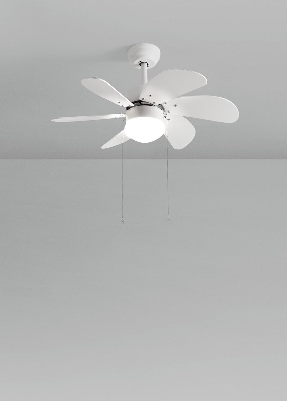 CREATE Windasy, ceiling fan, white, reversible natural wood blades with lighting, 53 W, quiet, diameter 86 cm