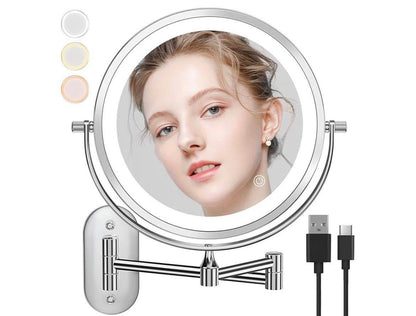 Auxmir Cosmetic Mirror LED Illuminated with 1/10x Magnification, Dimmable Makeup Mirror for Bathroom