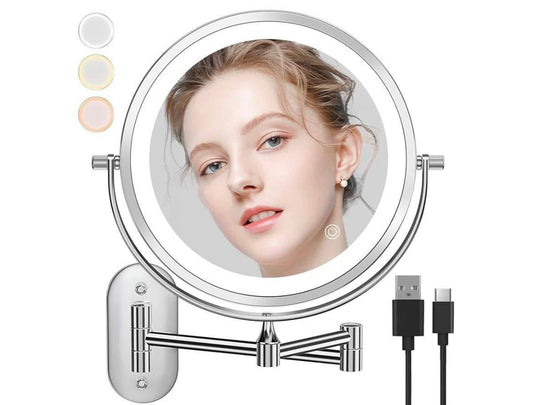 Auxmir Cosmetic Mirror LED Illuminated with 1/10x Magnification, Dimmable Makeup Mirror for Bathroom