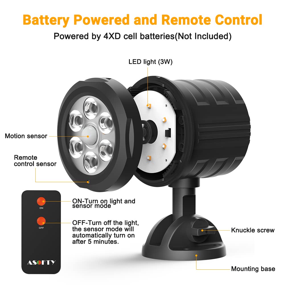 Outdoor Motion Sensor Light Battery Operated 6ASOFTY 1000 Lumens Wireless with Remote Control