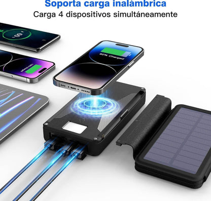 Bogseth Wireless Solar Power Bank 30000 mAh with 4 Solar Panels Solar Charger USB C