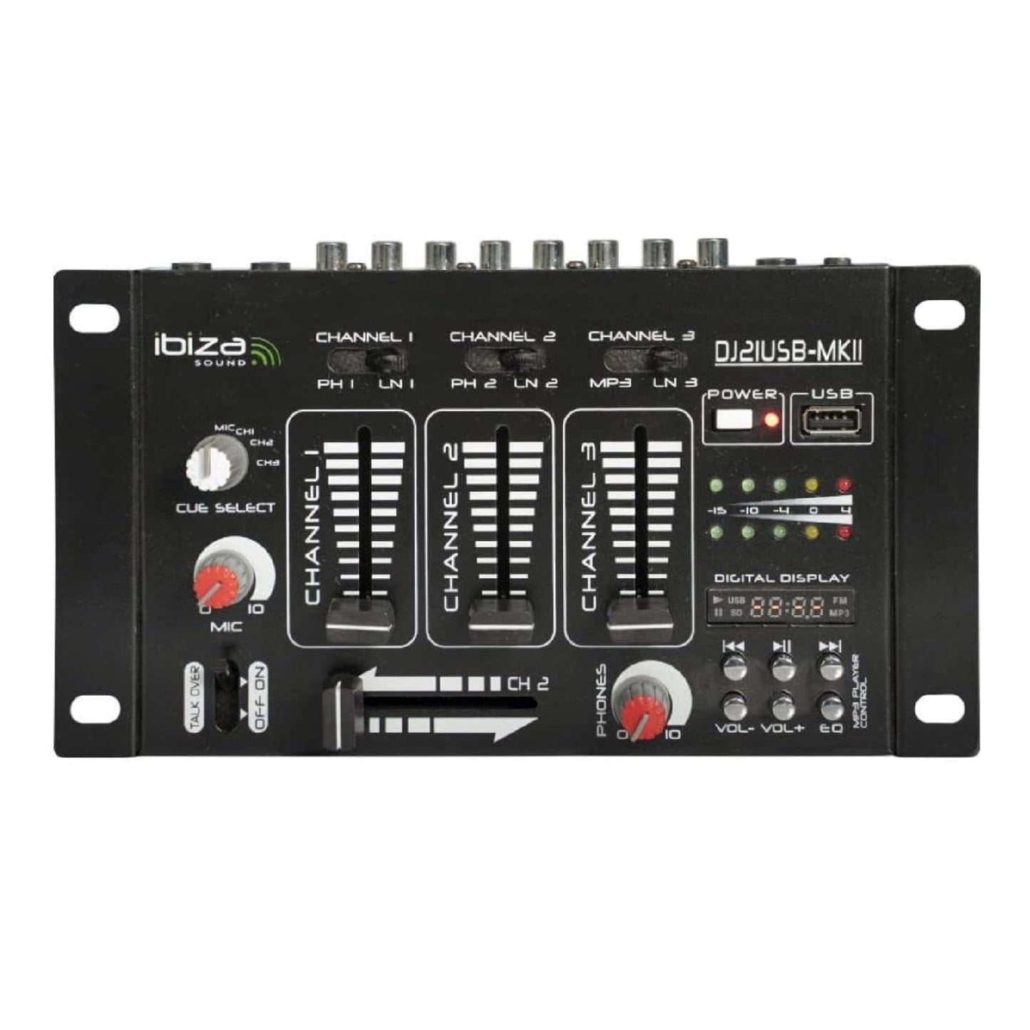 Ibiza - DJ21USB-MKII - 4-channel/7-channel mixer and various inputs - USB - Black