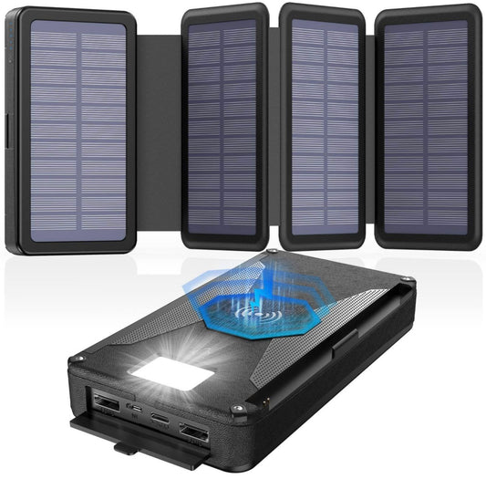 Bogseth Wireless Solar Power Bank 30000 mAh with 4 Solar Panels Solar Charger USB C