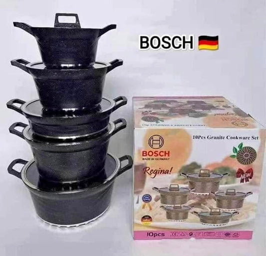 BOSCH Granite Non Stick Coating Cooking Pot Set 10 Pcs BLACK