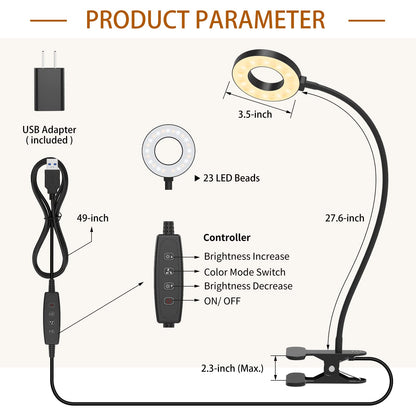 iZELL Desk Lamp, LED Reading Light with Clamp, 3 Color Modes & 10 Brightness Flexible Gooseneck Book black