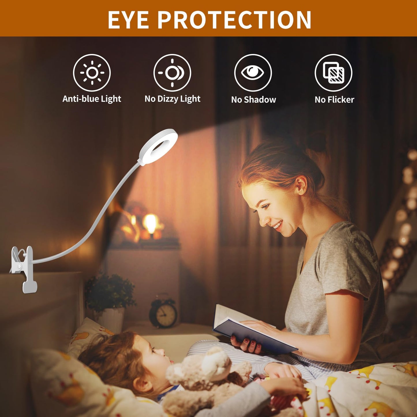iZELL Book Light, Clip on Reading Light with Flexible Gooseneck, Dimmable LED Lamparas Clamp on Work white