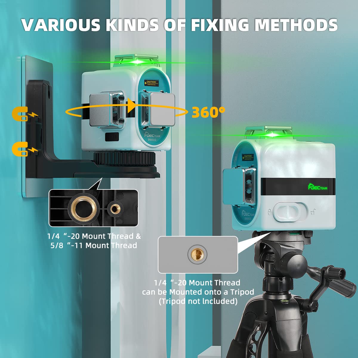 DECTEAM Laser Level, 3x360° Cross Laser Level Green Vertical/Horizontal Line