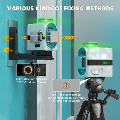 DECTEAM Laser Level, 3x360° Cross Laser Level Green Vertical/Horizontal Line