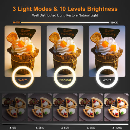 Evershop Upgrade Ring Light Overhead, Selfie Ring Light with Stand and Phone Holder,10”Circle LED