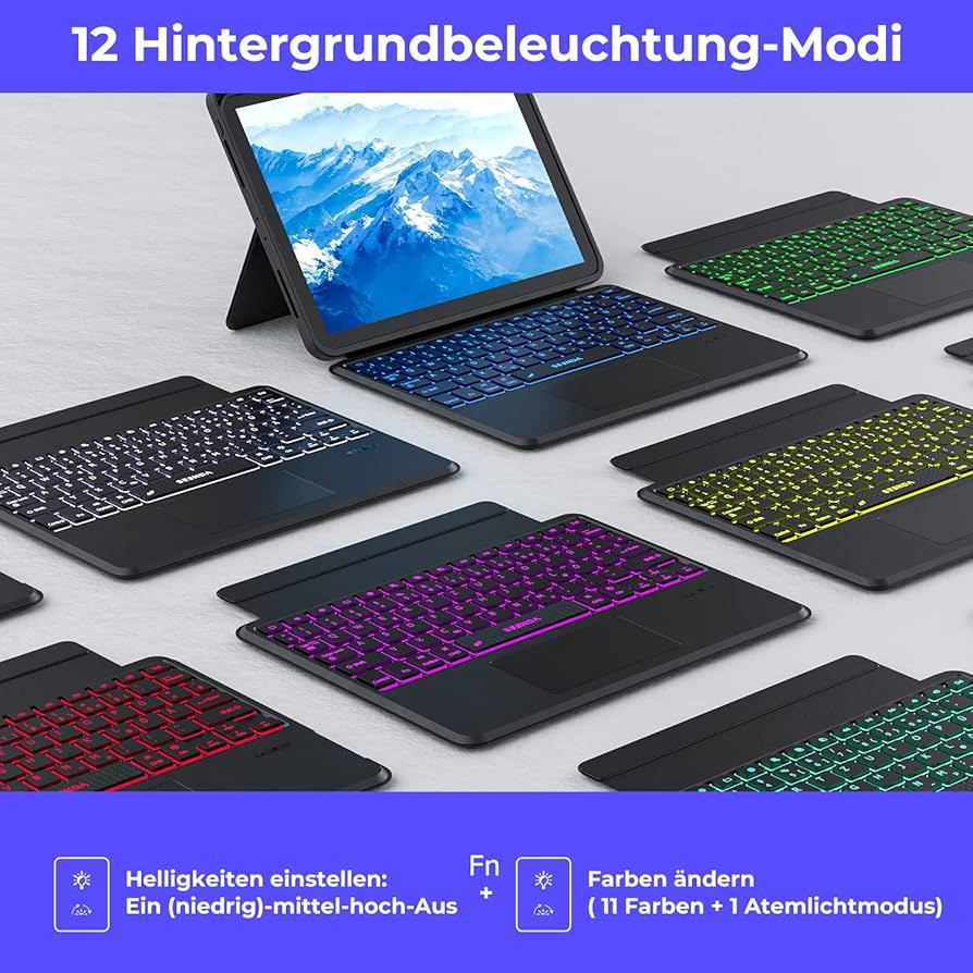 seenda Keyboard Case for iPad 10 Generation, 7 Colours Illuminated Bluetooth Keyboard with Touchpad