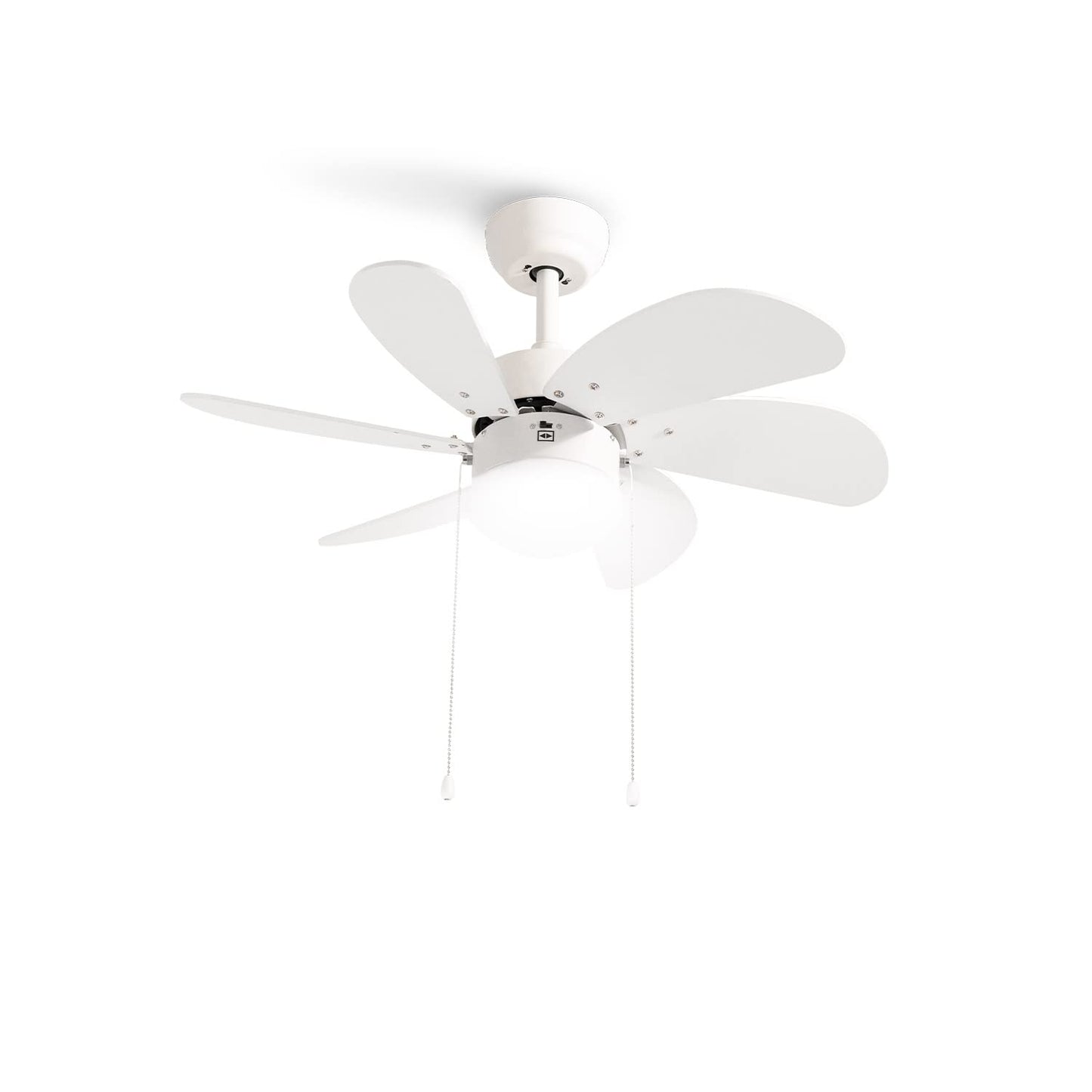 CREATE Windasy, ceiling fan, white, reversible natural wood blades with lighting, 53 W, quiet, diameter 86 cm