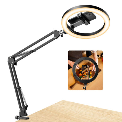 Evershop Upgrade Ring Light Overhead, Selfie Ring Light with Stand and Phone Holder,10”Circle LED