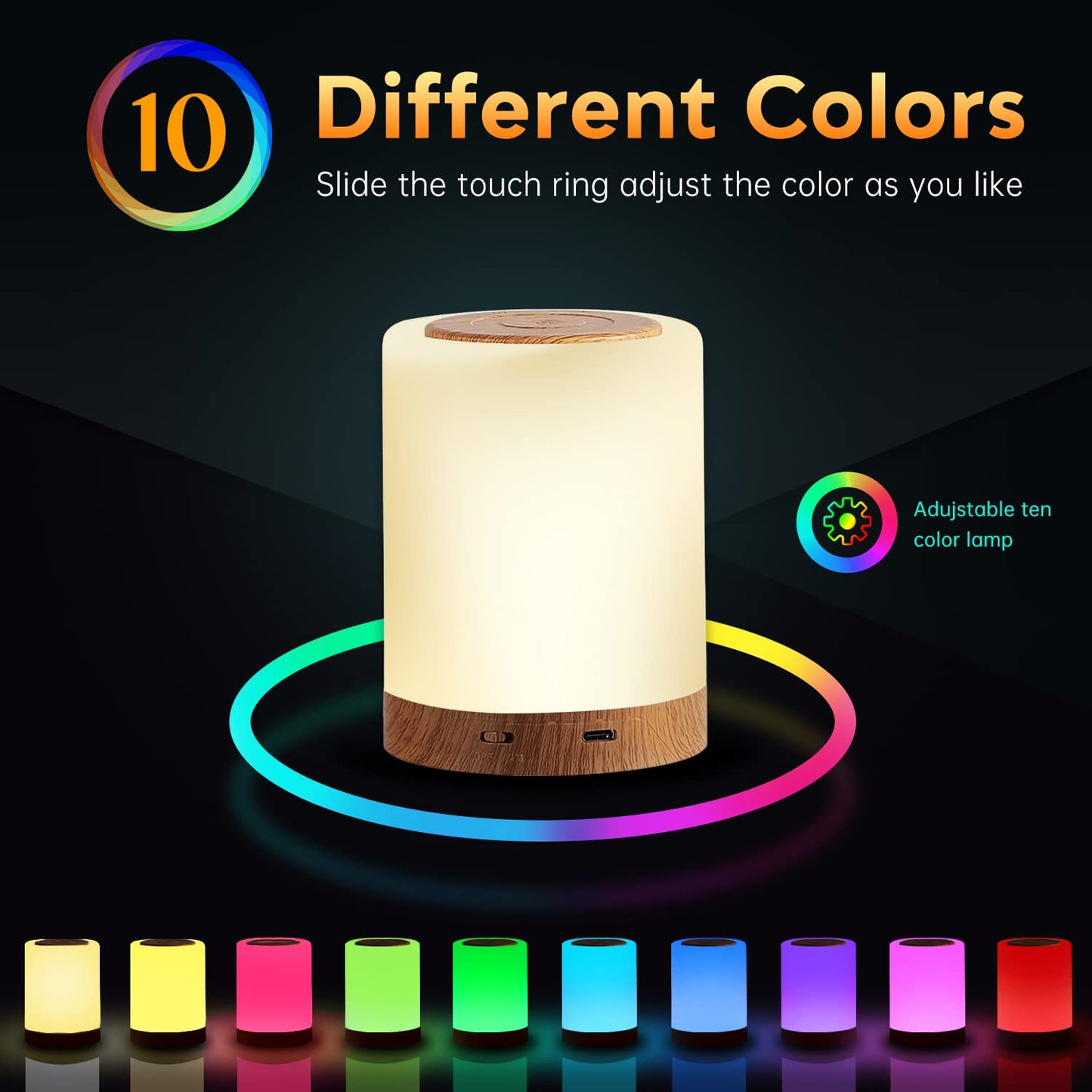 Aisutha LED Bedside Lamp Touch Dimmable with 10 Colours and 4 Modes