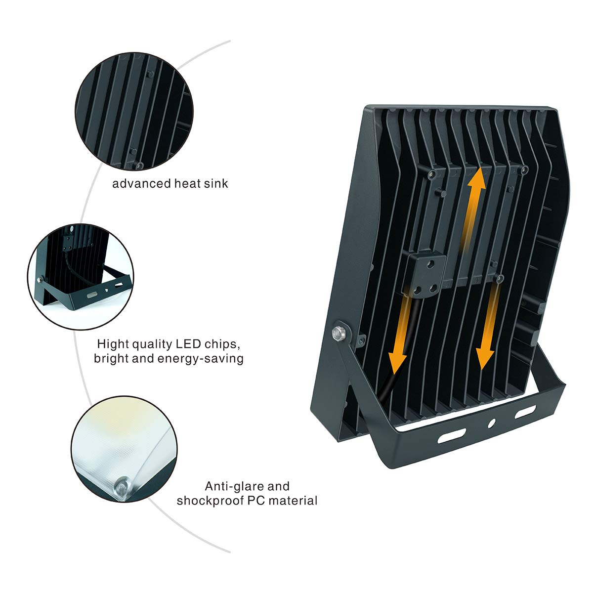 SOLLA 100W LED Floodlight IP68 Waterproof Outdoor Lights, 8000LM, 6000K