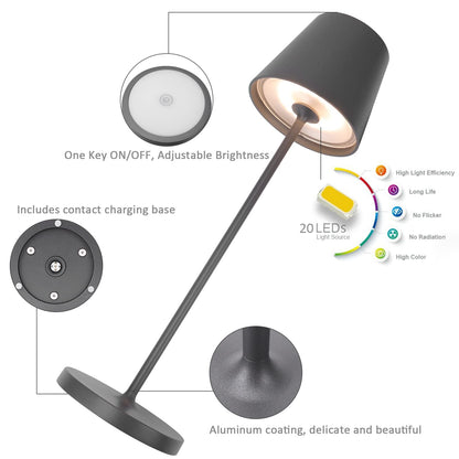 K-Bright LED Table Lamp with Contact Charging Base 2W 3000K Rechargeable IP54 Outdoor/Indoor Dark Grey