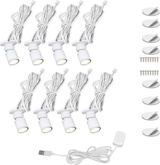 Cefrank Mini Spot Lights with Dimmer, 8 x 1W 360° Rotatable LED Spotlight Jewelry Cabinet Dimmable Wall Light, White Finish Shell (Pack-8, Cold White 6000k)