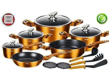 DMS® 15-piece cooking pot set pots cookware with marble coating copper