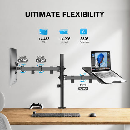 HUANUO Adjustable Monitor Stand, Single Arm Desk Mount for 32 inch Screen and 17 inch Laptop, Heavy Duty
