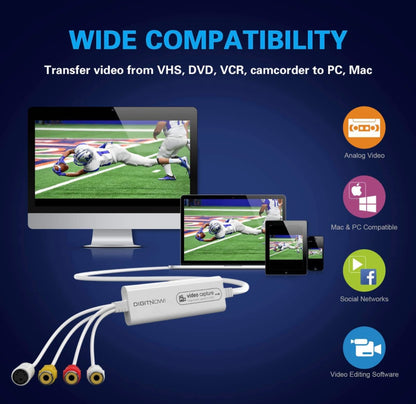 DIGITNOW! USB 2.0 Video Capture Card, VHS VCR TV to DVD Converter, Support for Mac OS X PC Windows 7