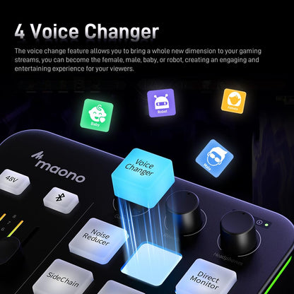 MAONO G1 NEO Gaming Audio Mixer, Audio Interface with Pro-preamp, RGB, Bluetooth, 48V Phantom Power
